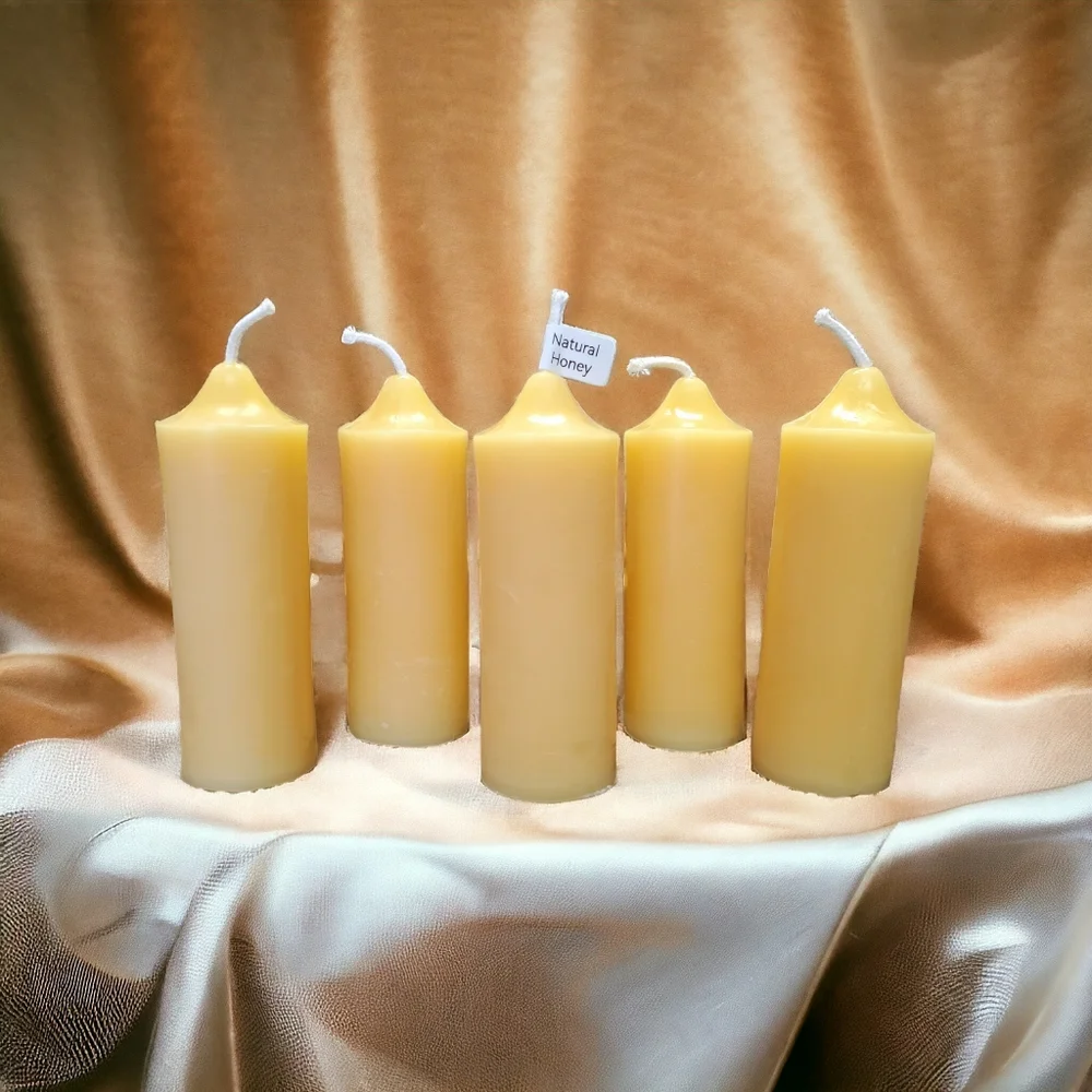 Pure beeswax 5 inch taper pillar set of 5 handmade candles / great gift set - Picture 2 of 5